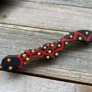Vintage Hand Painted Snake Brooch Wooden Animal Jewelry Handmade Primitive
